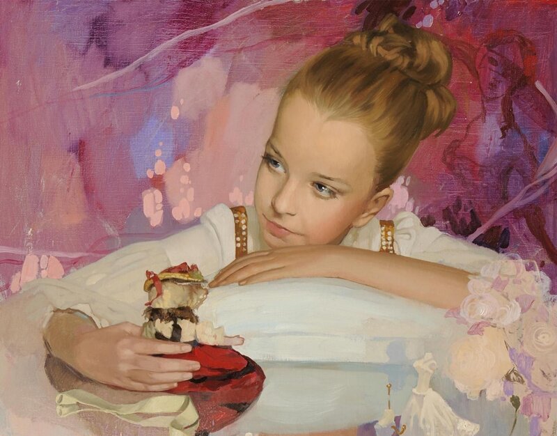 Girl Holding Doll — Purple