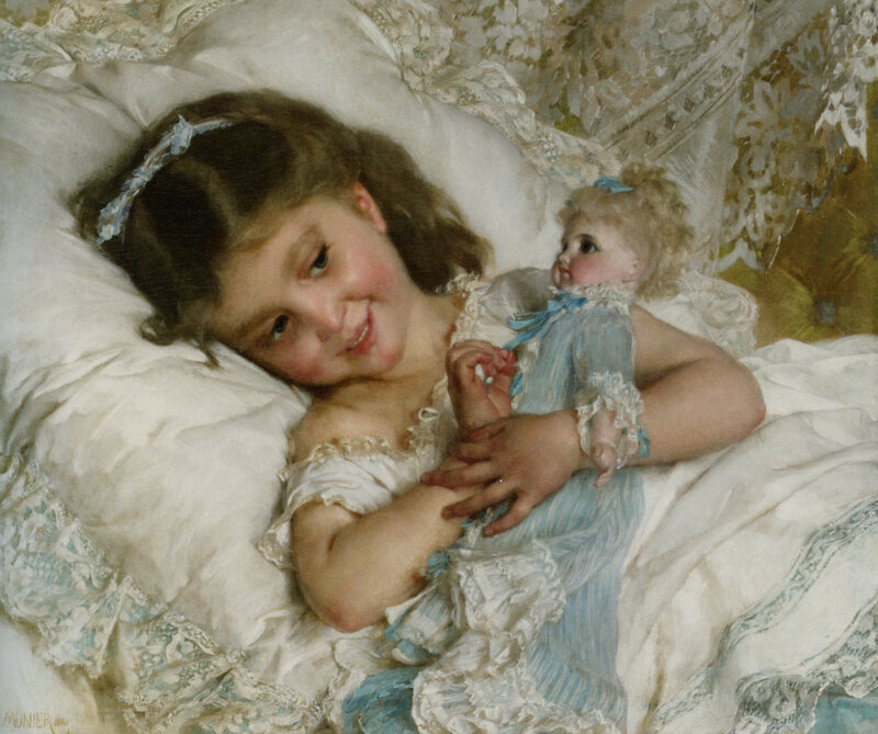 Girl Holding Doll — White