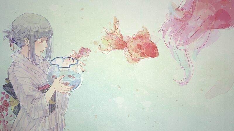 Girl Holding Fishbowl — White, Serene