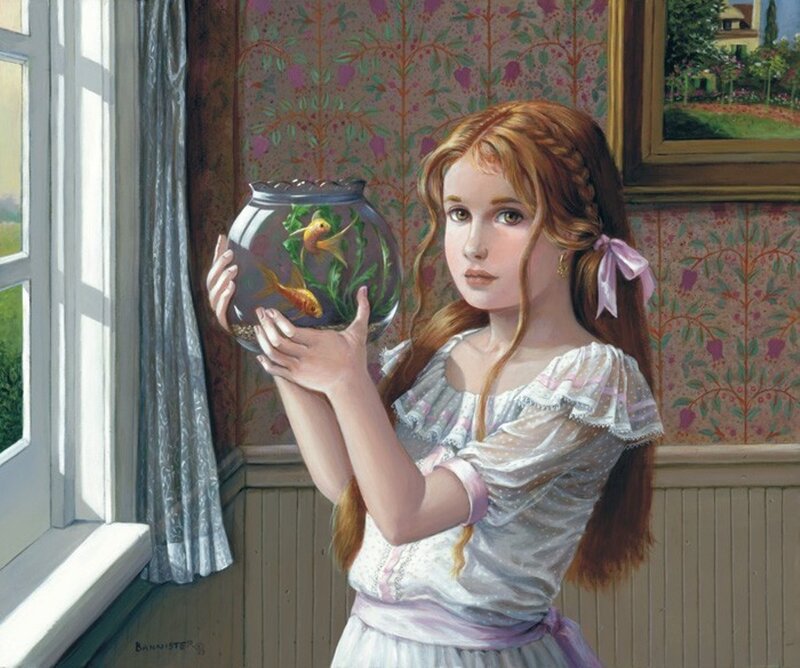 Girl Holding Fishbowl — White