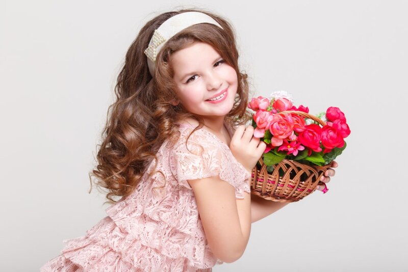 Girl Holding Flower Basket