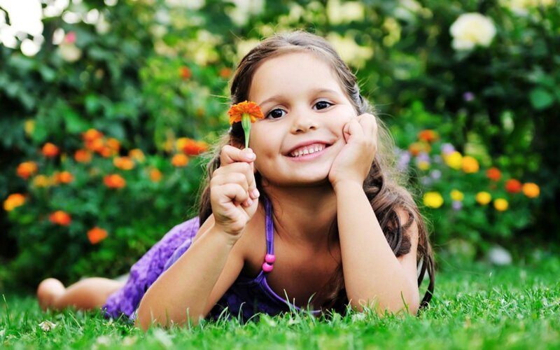 Girl Holding Flower — Green