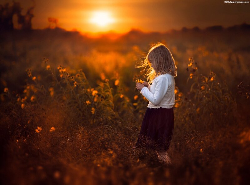 Girl Holding Flower — Orange, Serene