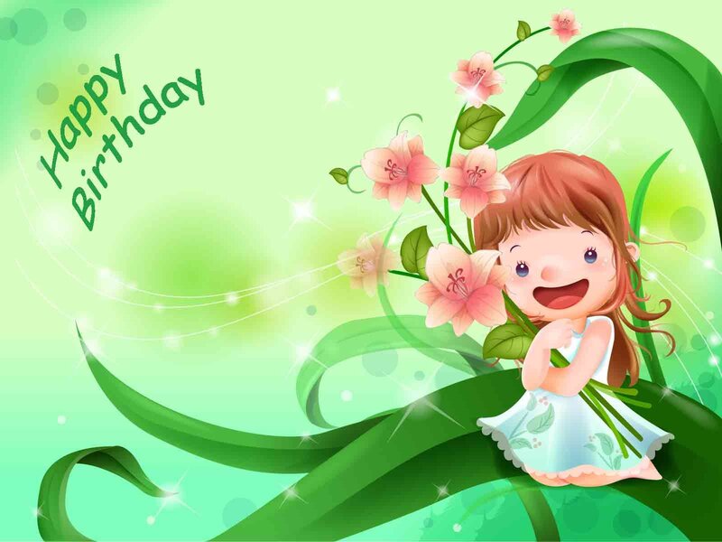 Girl Holding Flowers — Green, Cheerful