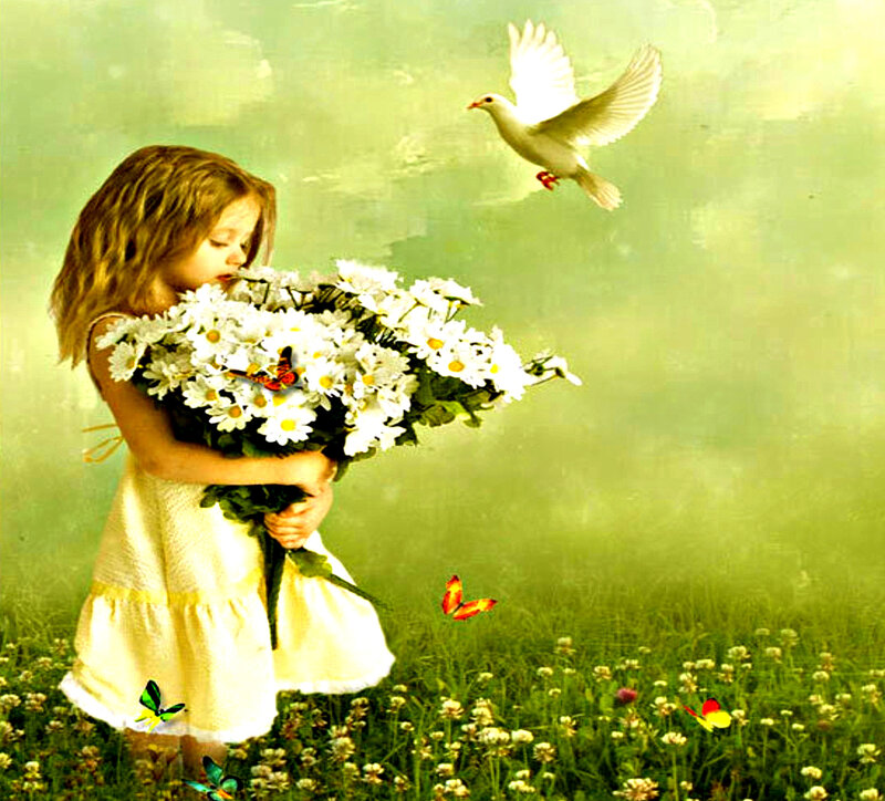 Girl Holding Flowers — Green, Peaceful, Spring