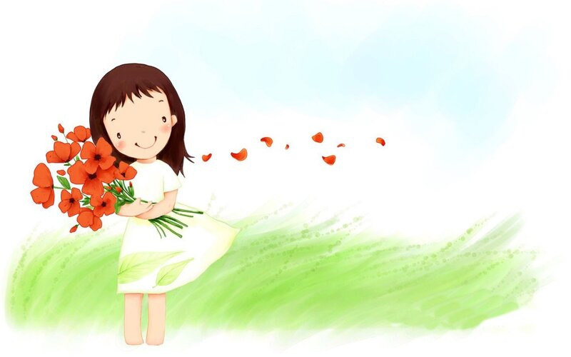 Girl Holding Flowers — Green, Peaceful
