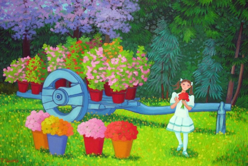 Girl Holding Flowers — Green, Serene, Spring