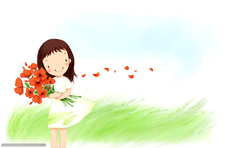 Girl holding flowers in a field