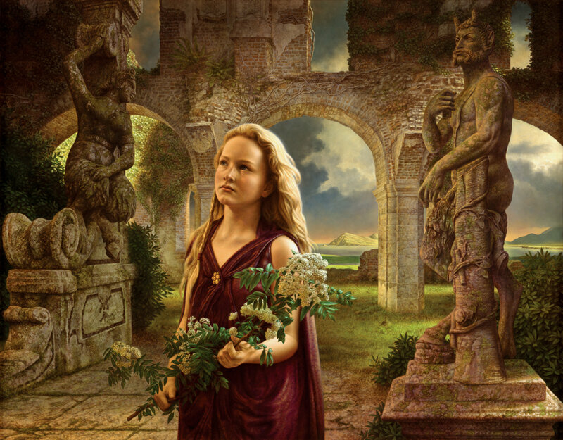 Girl Holding Flowers — Maroon