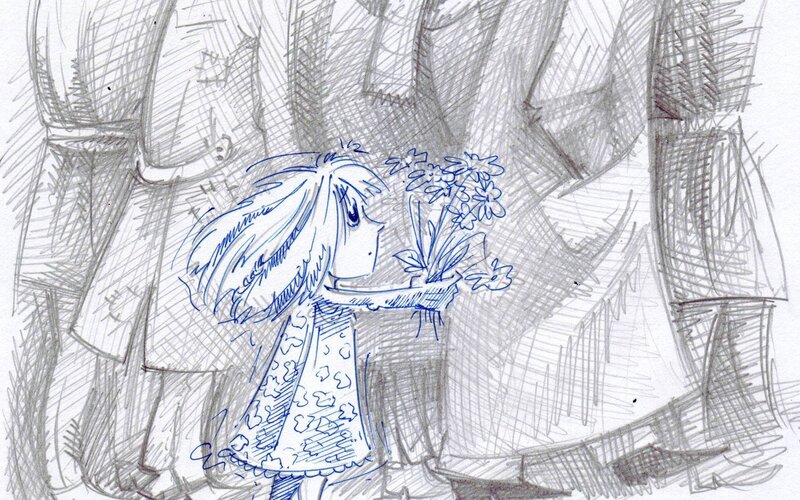 girl holding flowers sketch
