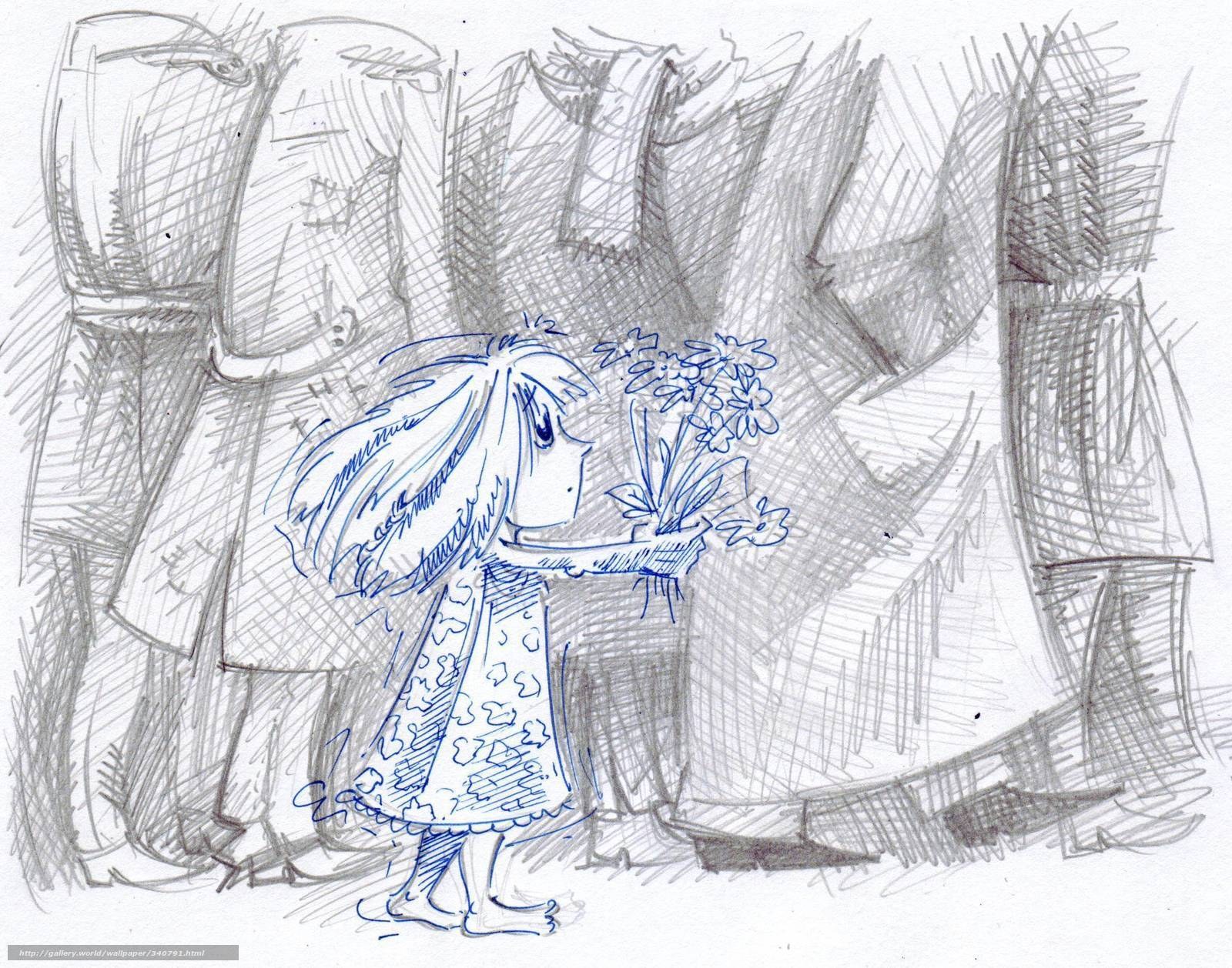 girl holding flowers sketch