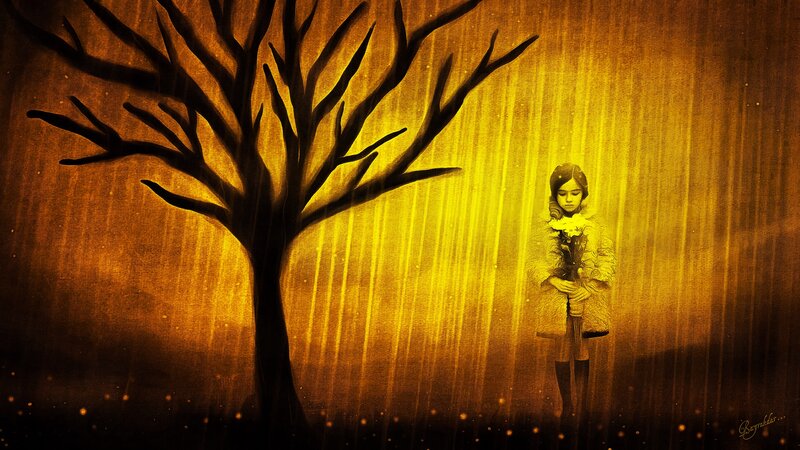Girl Holding Flowers — Yellow, Melancholic