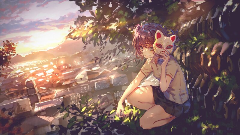 Girl Holding Fox Mask — Orange