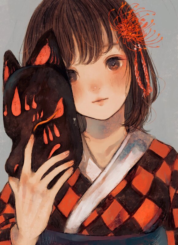 Girl Holding Fox Mask — Red