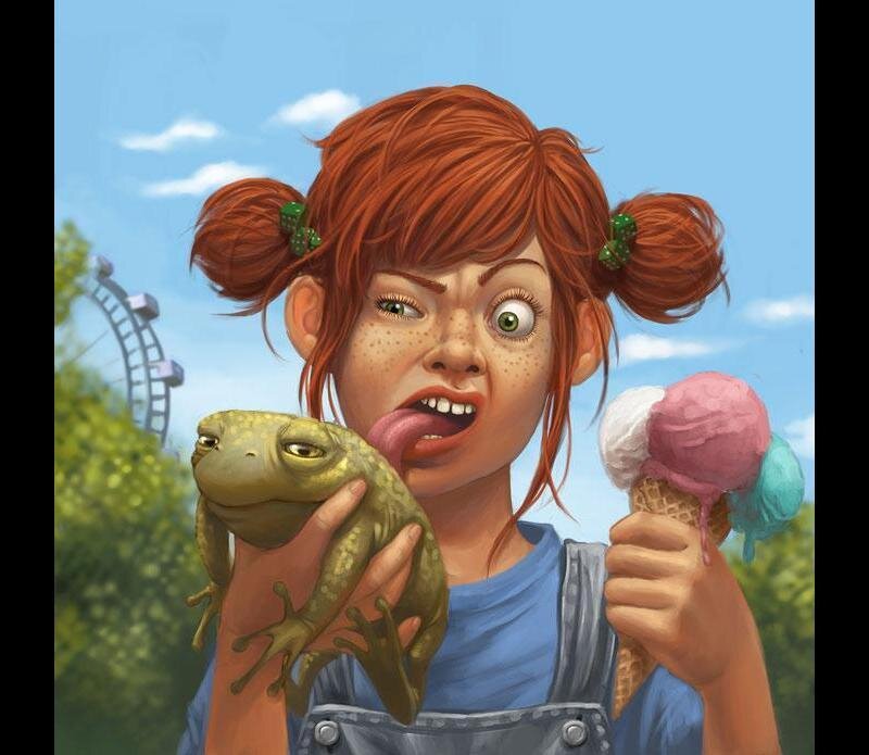 Girl Holding Frog and Ice Cream