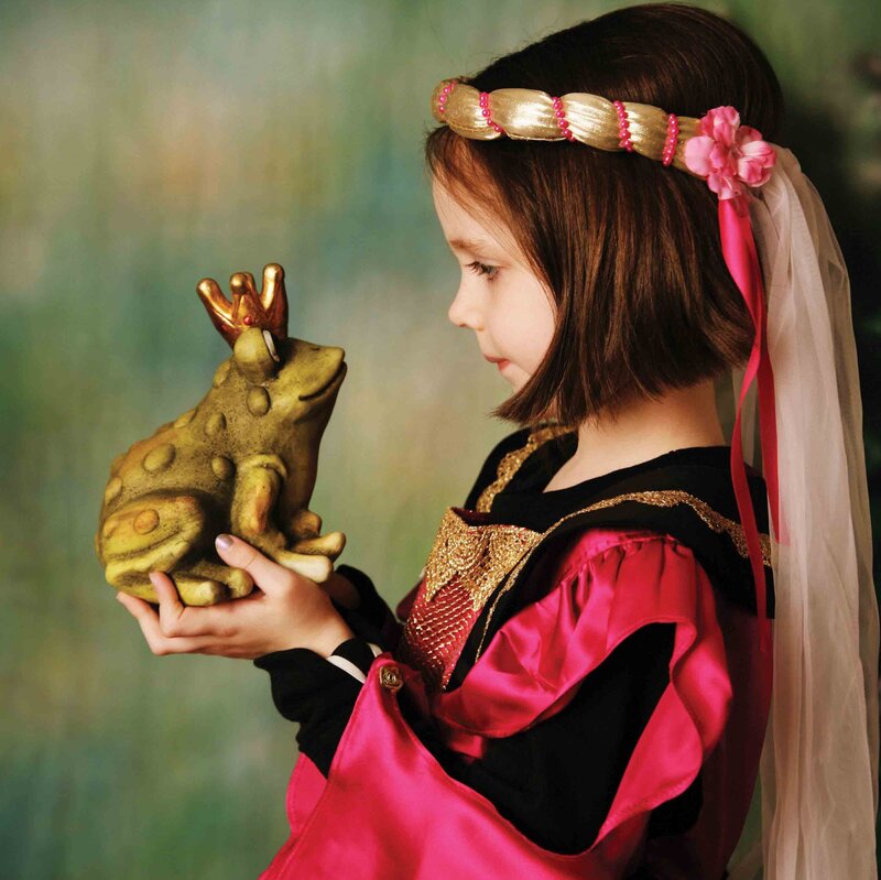 Girl Holding Frog Statue