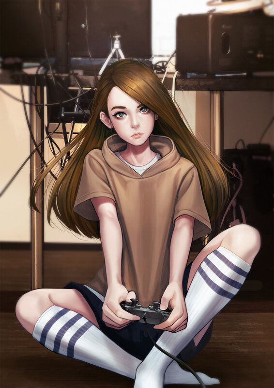 Girl Holding Game Controller — Brown