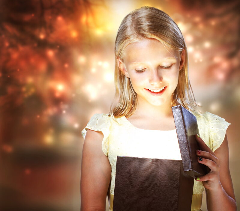 Girl Holding Gift Box — Brown