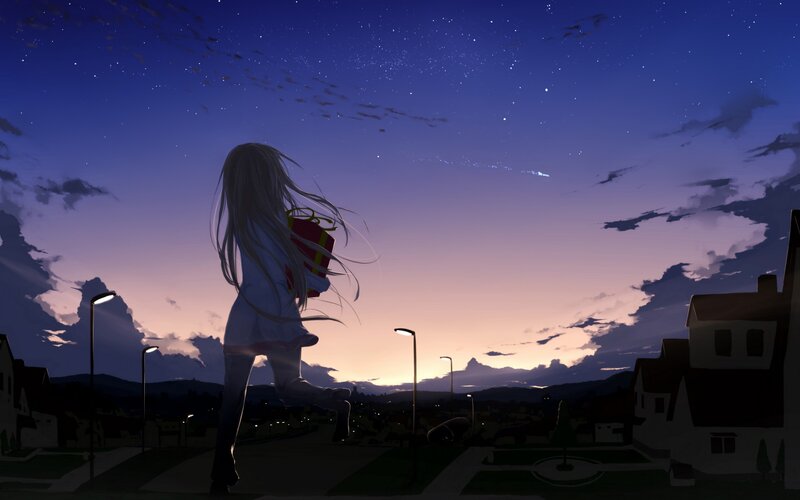Girl Holding Gift Box — Purple