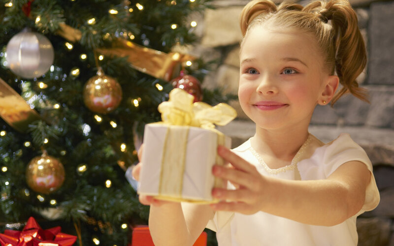 Girl Holding Gift Box — White