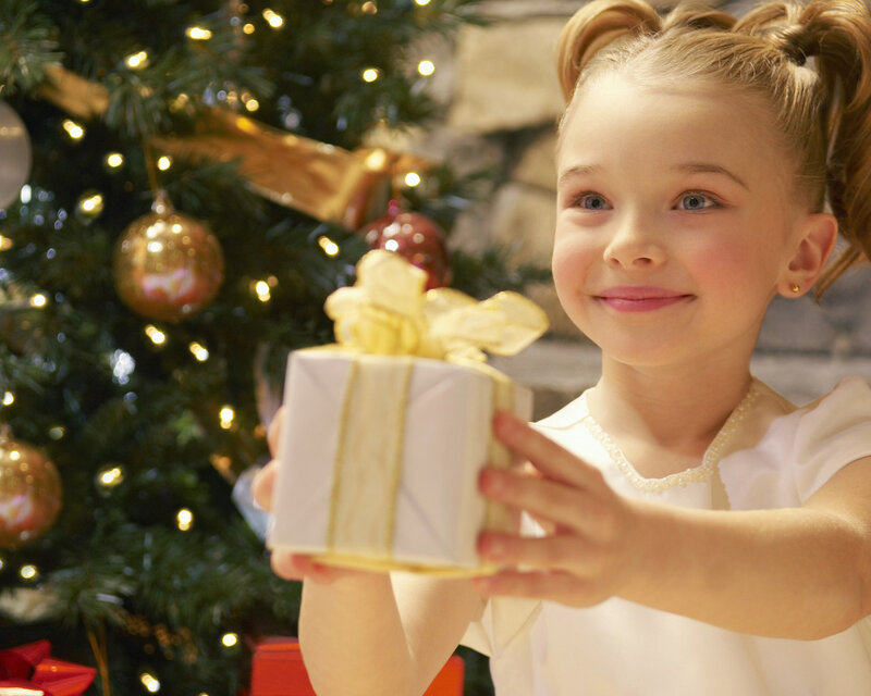 Girl Holding Gift — White