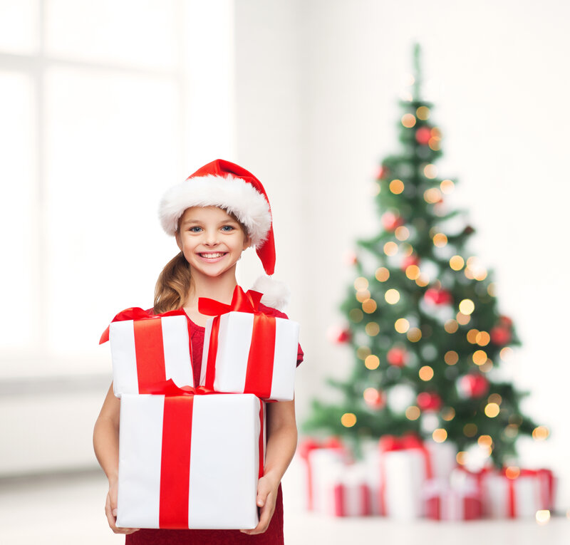 Girl Holding Gifts — Red