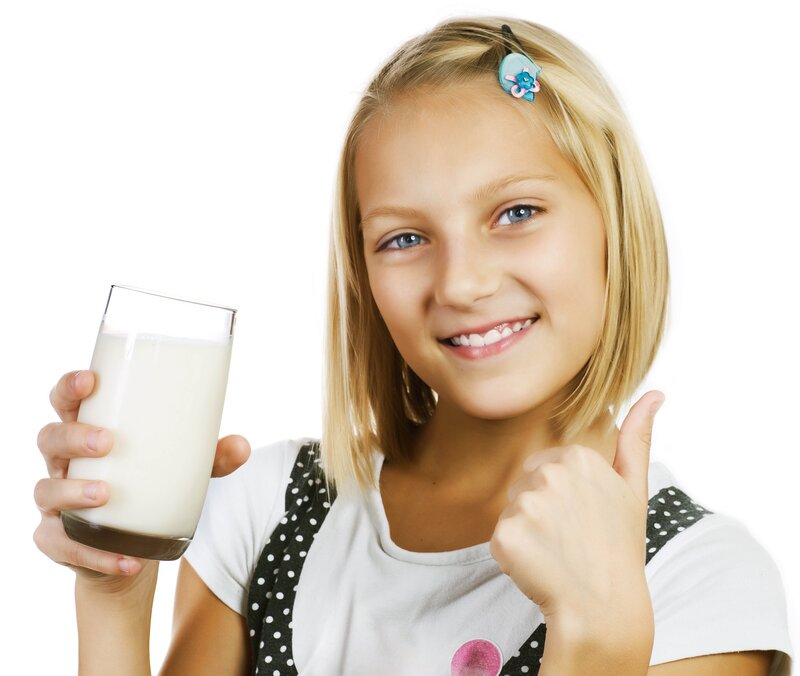 girl holding glass of milk