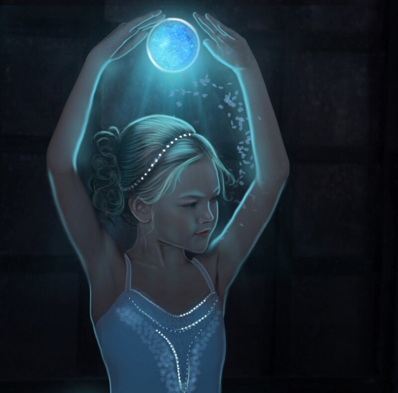 Girl Holding Glowing Orb — Blue