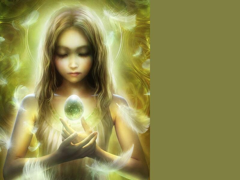Girl Holding Glowing Orb — Yellow