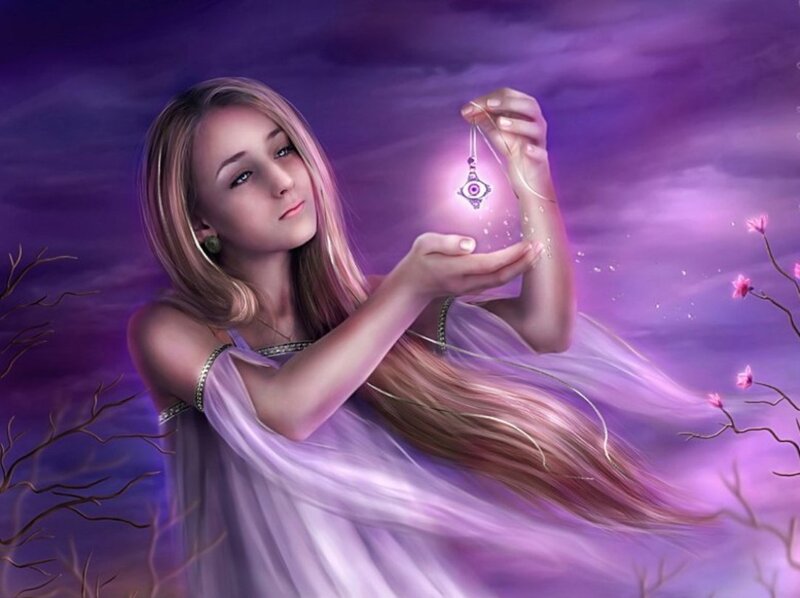 Girl Holding Glowing Pendant