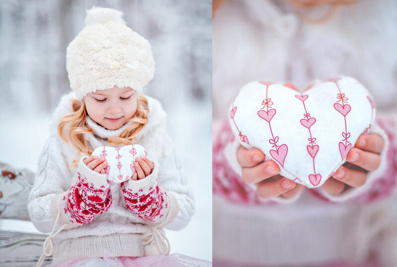 Girl Holding Heart Pillow — White