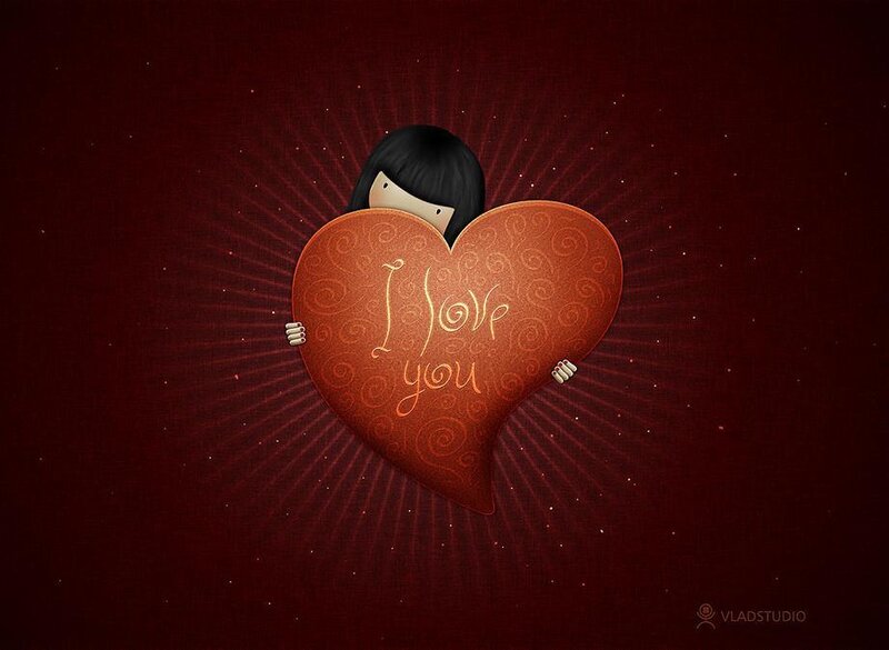 girl holding heart with love message