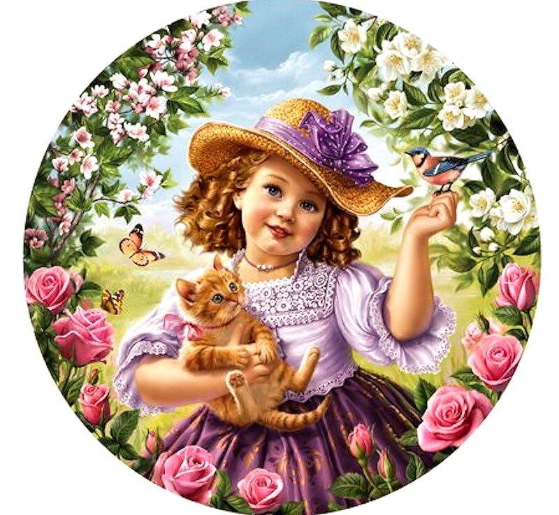 Girl Holding Kitten — Purple, Serene
