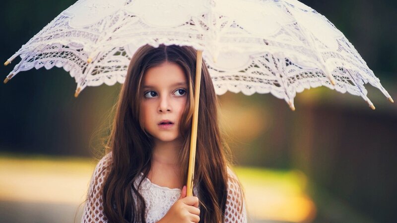 Girl Holding Lace Umbrella — White