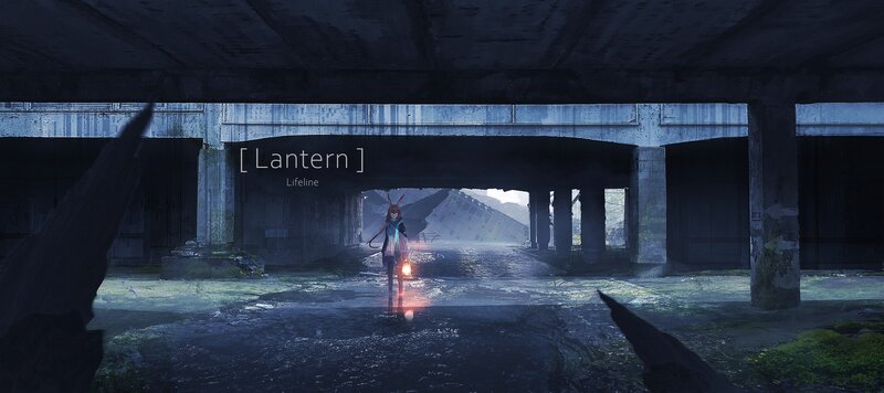 Girl Holding Lantern — Blue, Dramatic, Night