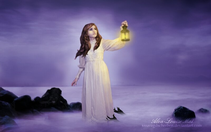 Girl Holding Lantern — Purple