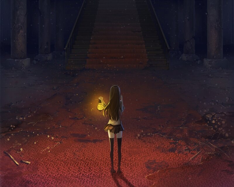Girl Holding Lantern — Red