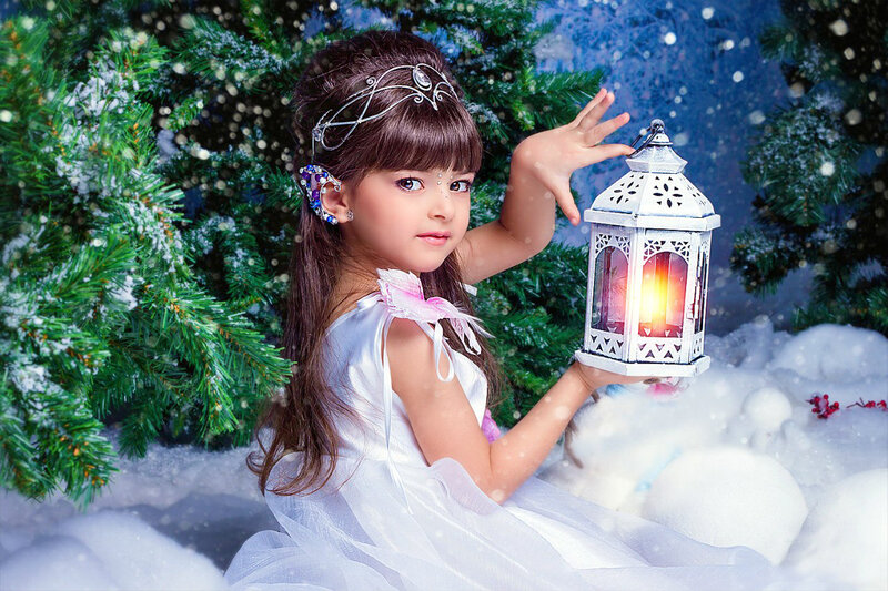 Girl Holding Lantern — White