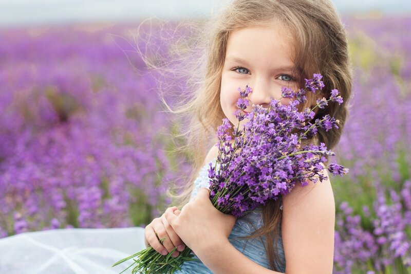 Girl Holding Lavender — Purple, Serene