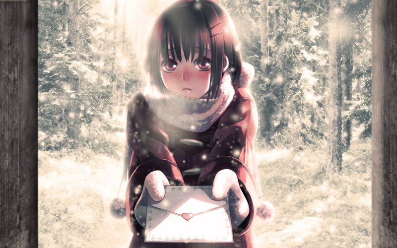 girl holding letter in snow