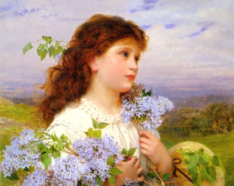 Girl Holding Lilacs — Purple