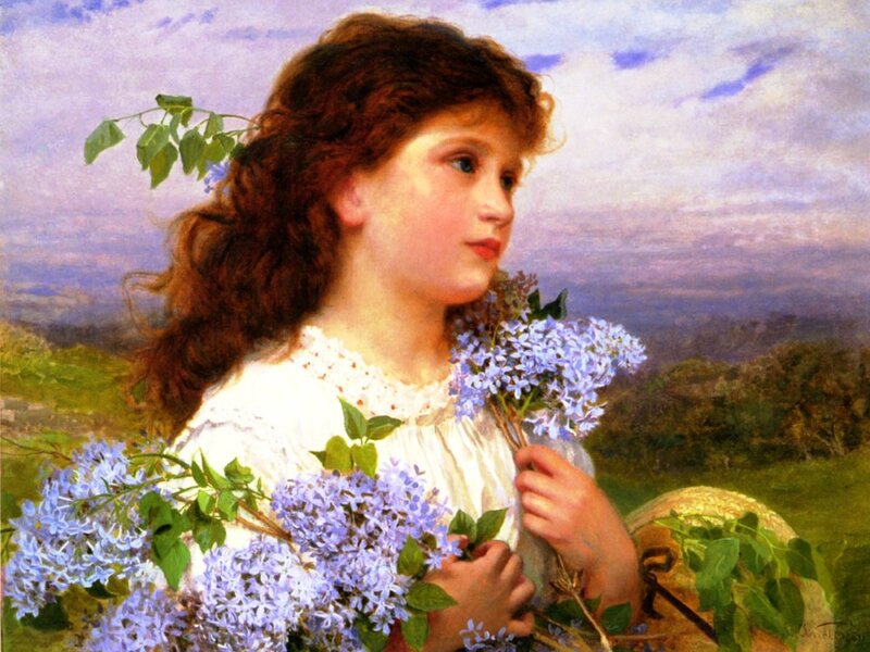 Girl Holding Lilacs