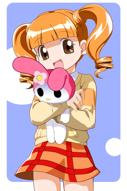 girl holding my melody plush