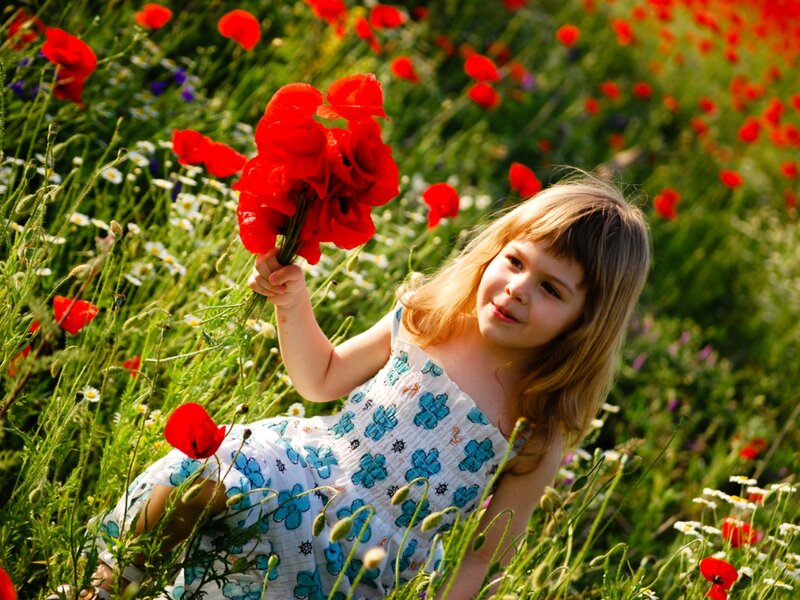Girl Holding Poppies