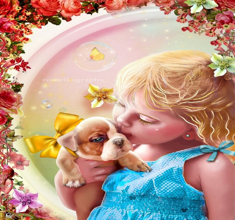 Girl Holding Puppy — Blue