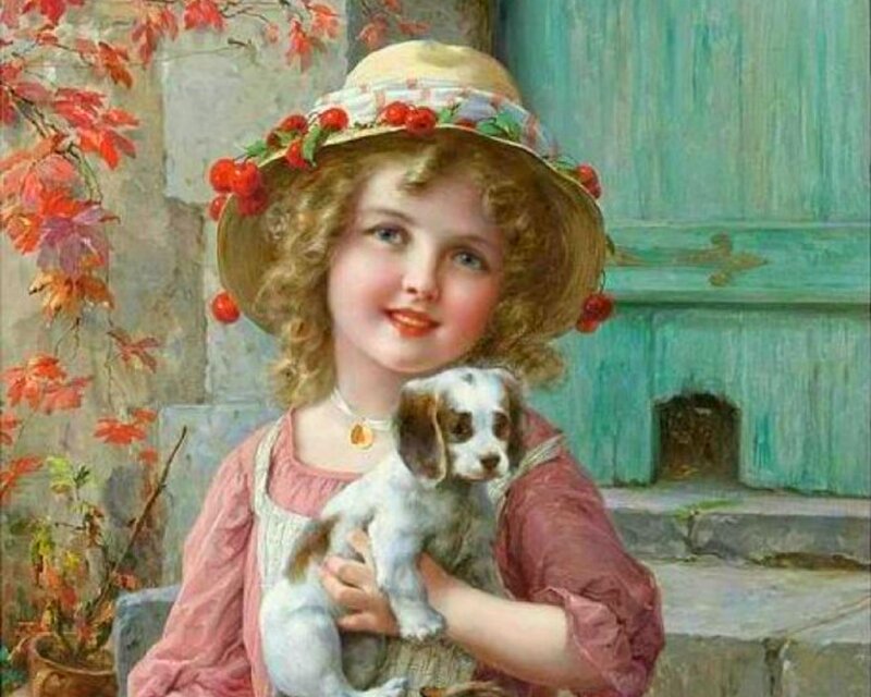 Girl Holding Puppy — Pink, Serene