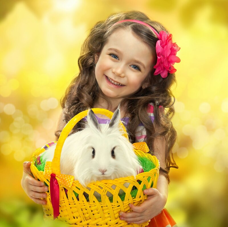 Girl Holding Rabbit Basket