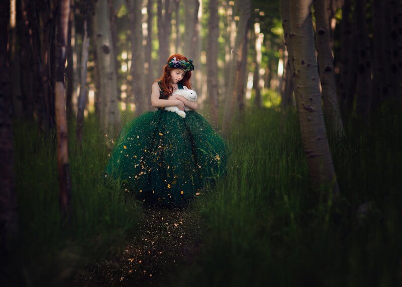 Girl Holding Rabbit — Green, Serene, Afternoon, Photograph, Forest