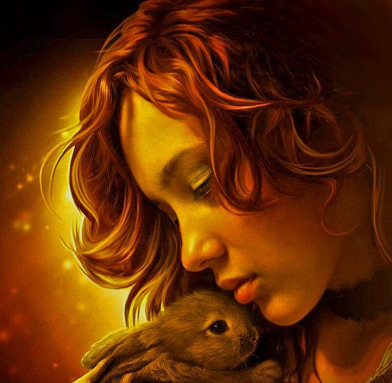 Girl Holding Rabbit — Orange