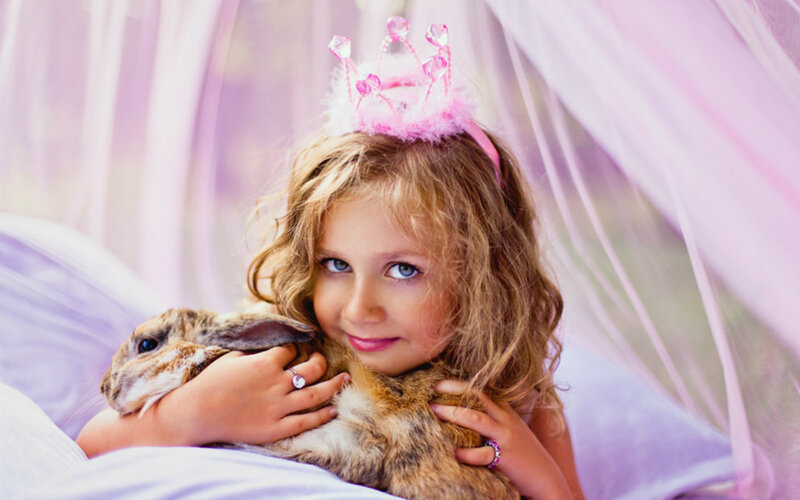 Girl Holding Rabbit — Pink, Dreamy